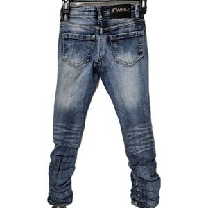 FWRD Denim Jeans Kids 8 Blue Distressed Stacked Skinny Streetwear Ruched Y2K